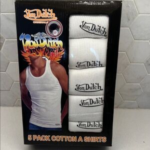 Men’s Von Dutch White Cotton A-Shirts Tank top undershirts 5 Pack Size Large